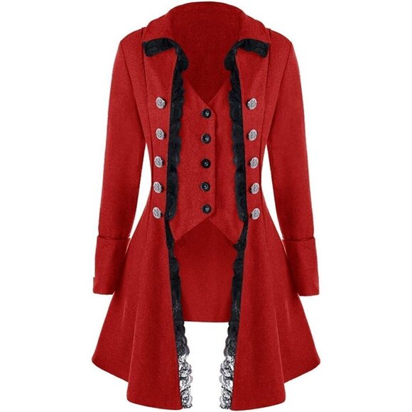 Women's  Red  Gothic Steampunk Halloween Costume Coat - Picture 1 of 7